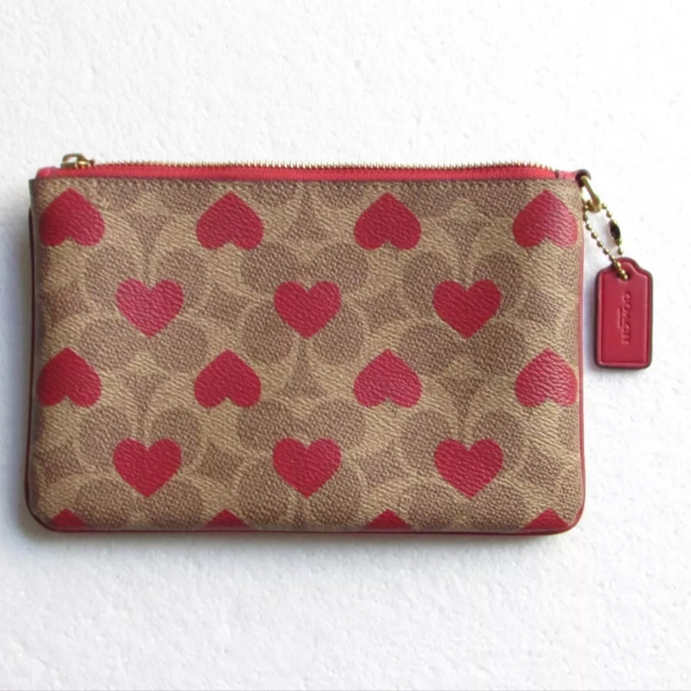 Coach Tan and Red Heart Wristlet